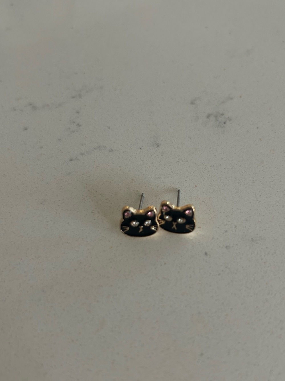 BaubleBar Black Cat Face Stud Earrings with Pink Ear Accents